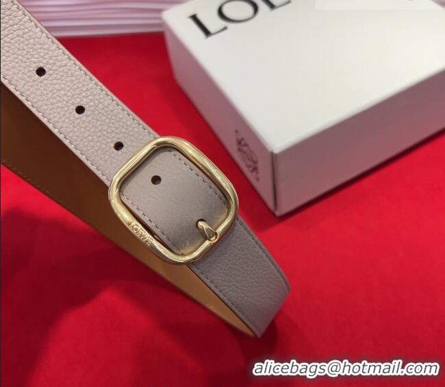Free Shipping Loewe Grained Calfskin Belt 3.2cm with Square Buckle LW091203 Grey/Gold 2025