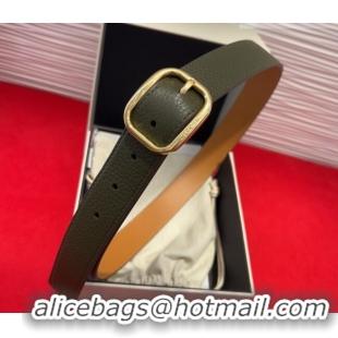 Promotional Loewe Grained Calfskin Belt 3.2cm with Square Buckle LW091203 Green/Gold 2025