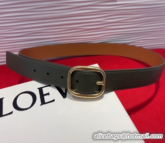 Promotional Loewe Grained Calfskin Belt 3.2cm with Square Buckle LW091203 Green/Gold 2025