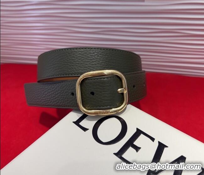 Promotional Loewe Grained Calfskin Belt 3.2cm with Square Buckle LW091203 Green/Gold 2025