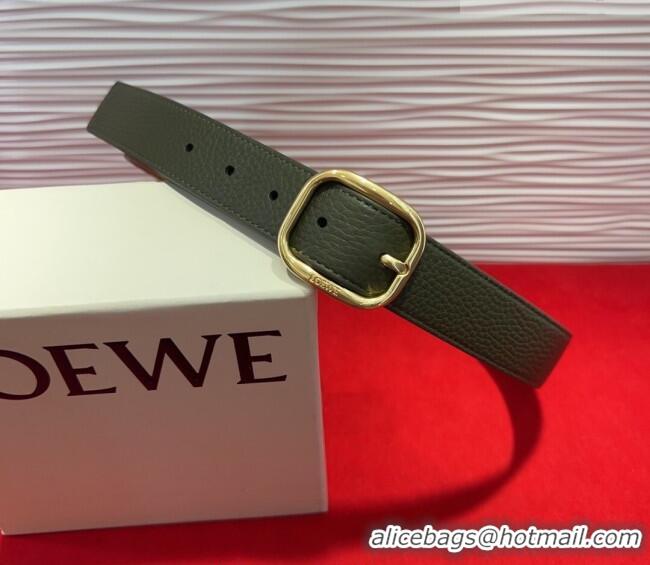 Promotional Loewe Grained Calfskin Belt 3.2cm with Square Buckle LW091203 Green/Gold 2025