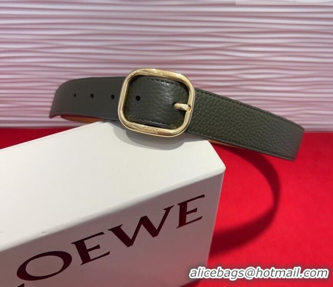Promotional Loewe Grained Calfskin Belt 3.2cm with Square Buckle LW091203 Green/Gold 2025