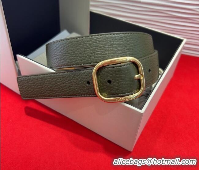 Promotional Loewe Grained Calfskin Belt 3.2cm with Square Buckle LW091203 Green/Gold 2025