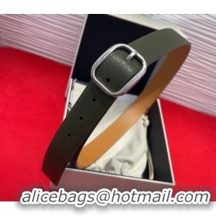 Good Taste Loewe Grained Calfskin Belt 3.2cm with Square Buckle LW091203 Green/Silver 2025