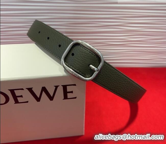 Good Taste Loewe Grained Calfskin Belt 3.2cm with Square Buckle LW091203 Green/Silver 2025