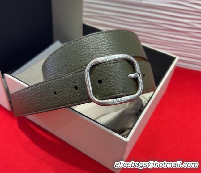 Good Taste Loewe Grained Calfskin Belt 3.2cm with Square Buckle LW091203 Green/Silver 2025