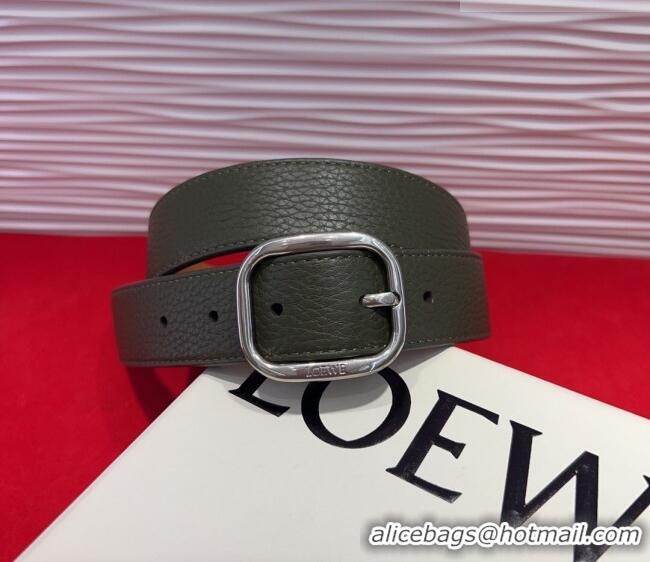 Good Taste Loewe Grained Calfskin Belt 3.2cm with Square Buckle LW091203 Green/Silver 2025
