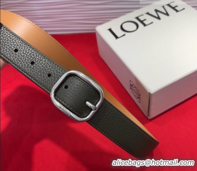 Good Taste Loewe Grained Calfskin Belt 3.2cm with Square Buckle LW091203 Green/Silver 2025