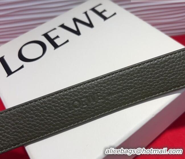 Good Taste Loewe Grained Calfskin Belt 3.2cm with Square Buckle LW091203 Green/Silver 2025