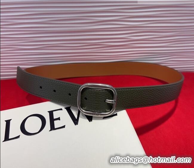 Good Taste Loewe Grained Calfskin Belt 3.2cm with Square Buckle LW091203 Green/Silver 2025
