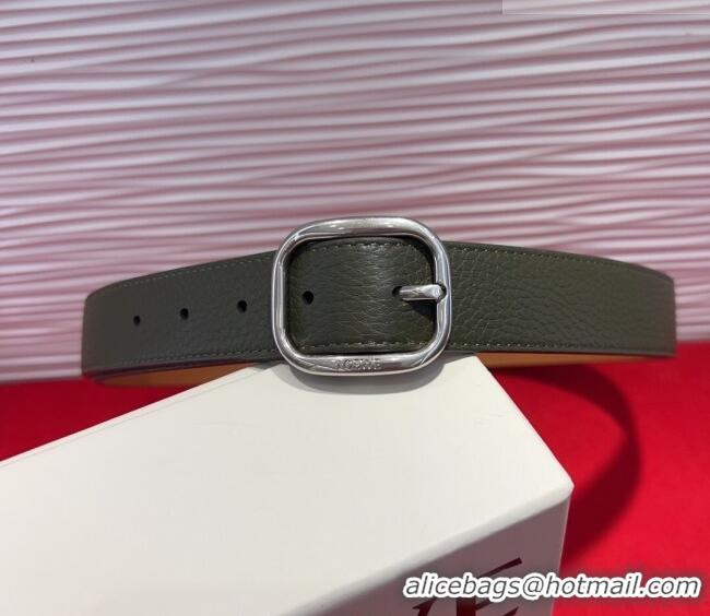 Good Taste Loewe Grained Calfskin Belt 3.2cm with Square Buckle LW091203 Green/Silver 2025