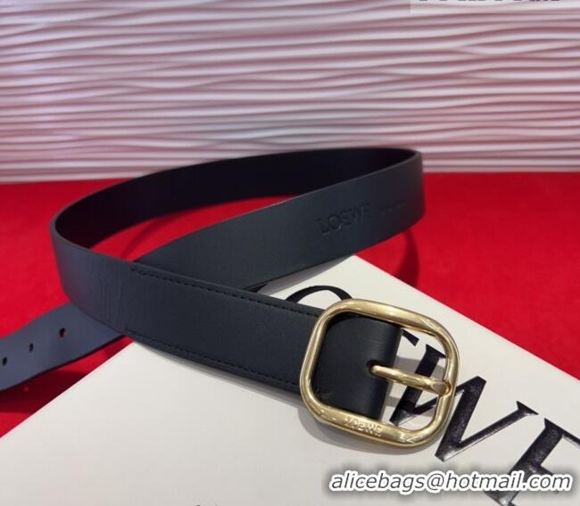 Luxury Cheap Loewe Smooth Calfskin Belt 3.2cm with Square Buckle LW091203 Black/Gold 2025