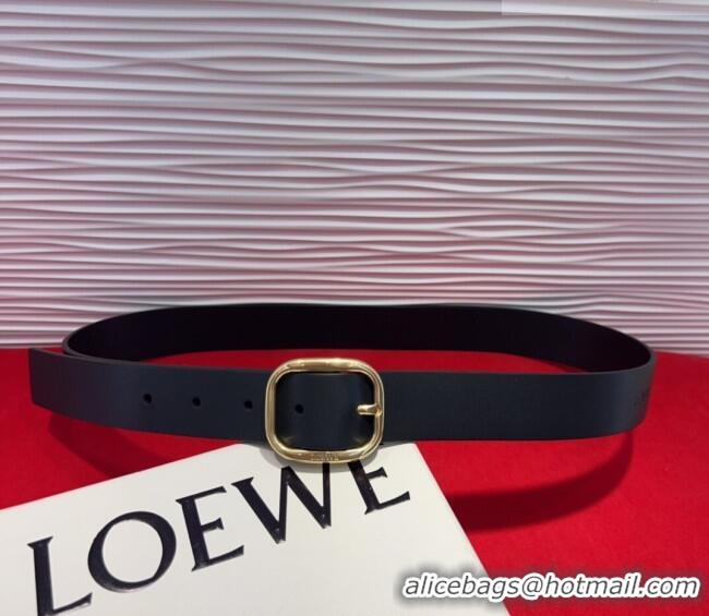 Luxury Cheap Loewe Smooth Calfskin Belt 3.2cm with Square Buckle LW091203 Black/Gold 2025