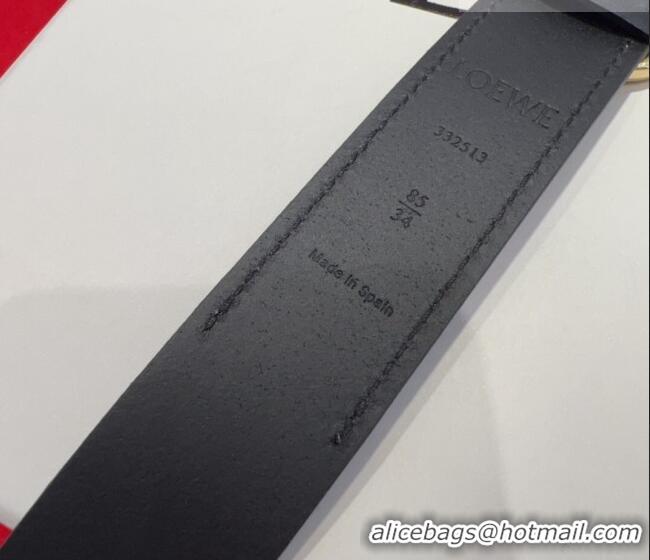 Luxury Cheap Loewe Smooth Calfskin Belt 3.2cm with Square Buckle LW091203 Black/Gold 2025