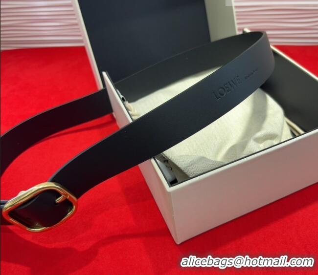 Luxury Cheap Loewe Smooth Calfskin Belt 3.2cm with Square Buckle LW091203 Black/Gold 2025