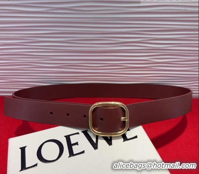 Well Crafted Loewe Smooth Calfskin Belt 3.2cm with Square Buckle LW091203 Dark Brown/Gold 2025