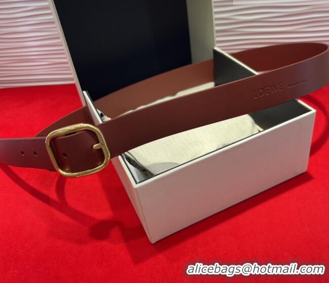 Well Crafted Loewe Smooth Calfskin Belt 3.2cm with Square Buckle LW091203 Dark Brown/Gold 2025