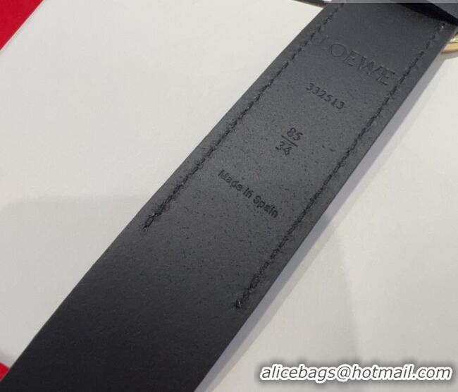 Shop Discount Loewe Smooth Calfskin Belt 3.2cm with Square Buckle LW091203 Black/Silver 2025