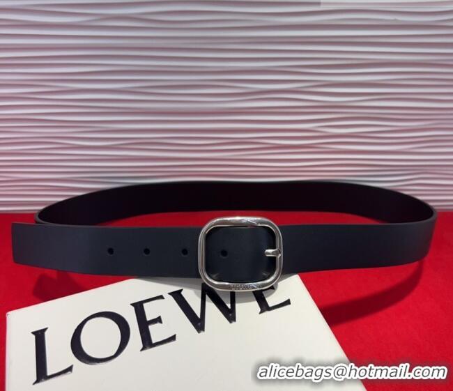 Shop Discount Loewe Smooth Calfskin Belt 3.2cm with Square Buckle LW091203 Black/Silver 2025