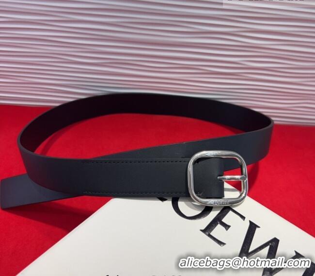 Shop Discount Loewe Smooth Calfskin Belt 3.2cm with Square Buckle LW091203 Black/Silver 2025