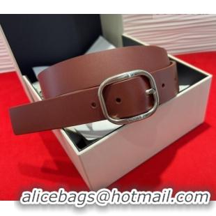 Best Grade Loewe Smooth Calfskin Belt 3.2cm with Square Buckle LW091203 Dark Brown/Silver 2025
