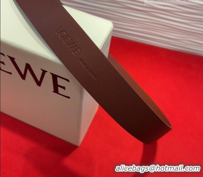 Best Grade Loewe Smooth Calfskin Belt 3.2cm with Square Buckle LW091203 Dark Brown/Silver 2025