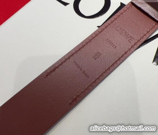 Best Grade Loewe Smooth Calfskin Belt 3.2cm with Square Buckle LW091203 Dark Brown/Silver 2025