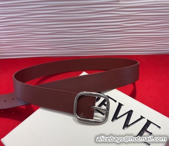Best Grade Loewe Smooth Calfskin Belt 3.2cm with Square Buckle LW091203 Dark Brown/Silver 2025