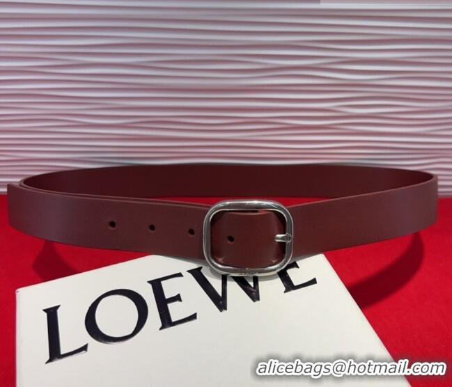 Best Grade Loewe Smooth Calfskin Belt 3.2cm with Square Buckle LW091203 Dark Brown/Silver 2025