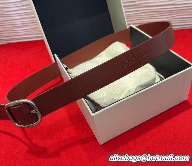 Best Grade Loewe Smooth Calfskin Belt 3.2cm with Square Buckle LW091203 Dark Brown/Silver 2025