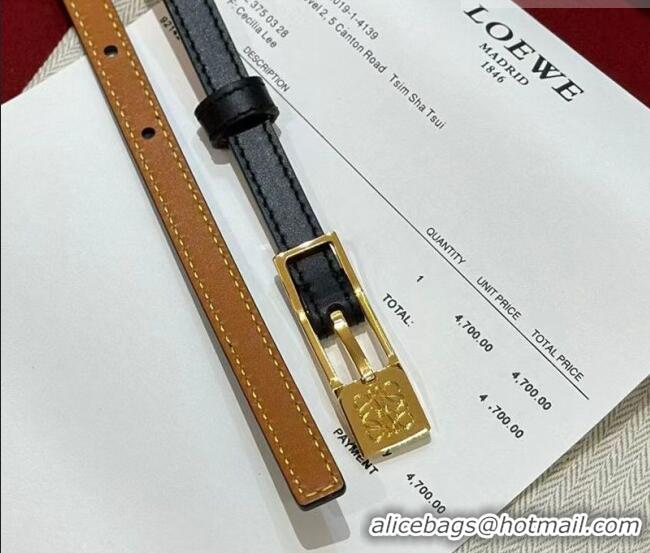 Super Quality Loewe Anagram Smooth Calfskin Belt 1cm with Square Buckle LW091204 Black/Gold 2025