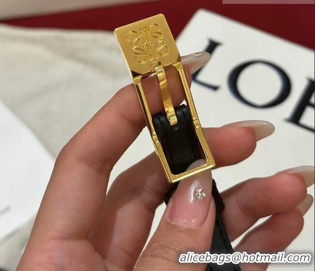 Super Quality Loewe Anagram Smooth Calfskin Belt 1cm with Square Buckle LW091204 Black/Gold 2025