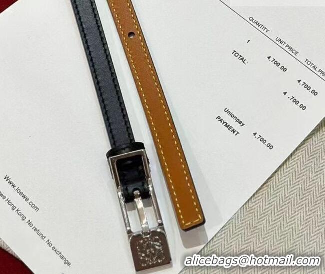 Best Quality Loewe Anagram Smooth Calfskin Belt 1cm with Square Buckle LW091204 Black/Silver 2025