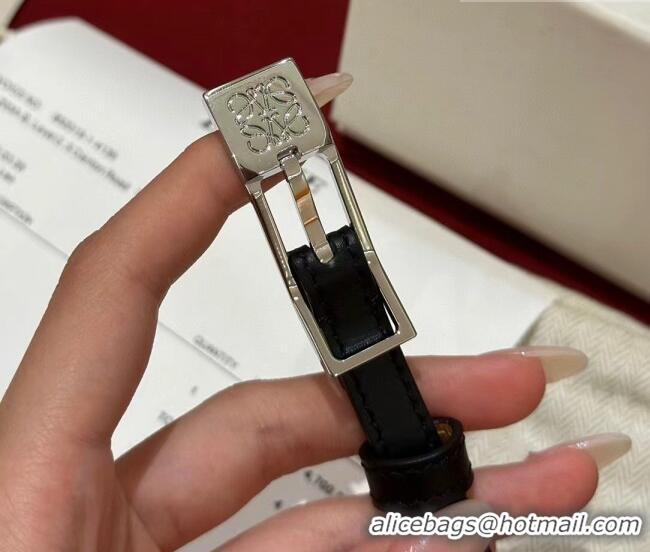 Best Quality Loewe Anagram Smooth Calfskin Belt 1cm with Square Buckle LW091204 Black/Silver 2025