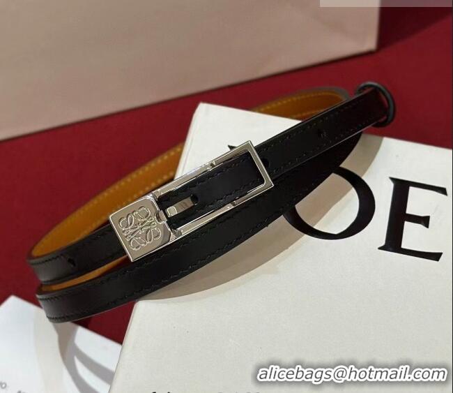 Best Quality Loewe Anagram Smooth Calfskin Belt 1cm with Square Buckle LW091204 Black/Silver 2025