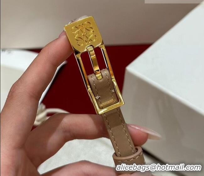Top Design Loewe Anagram Smooth Calfskin Belt 1cm with Square Buckle LW091204 Beige/Gold 2025