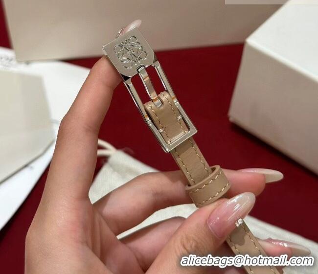 Market Sells Loewe Anagram Smooth Calfskin Belt 1cm with Square Buckle LW091204 Beige/Silver 2025