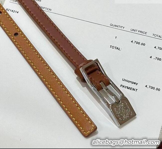 Top Grade Loewe Anagram Smooth Calfskin Belt 1cm with Square Buckle LW091204 Brown/Silver 2025