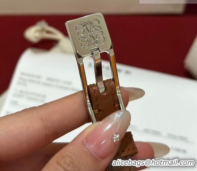 Top Grade Loewe Anagram Smooth Calfskin Belt 1cm with Square Buckle LW091204 Brown/Silver 2025