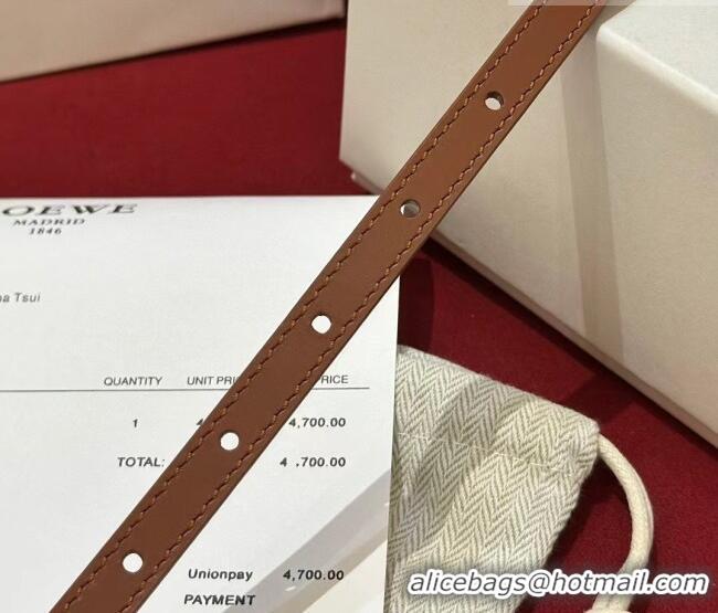 Top Grade Loewe Anagram Smooth Calfskin Belt 1cm with Square Buckle LW091204 Brown/Silver 2025
