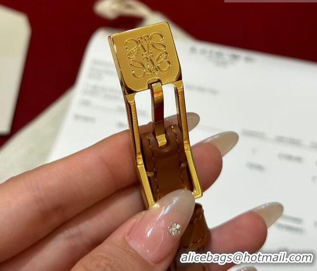 Grade Quality Loewe Anagram Smooth Calfskin Belt 1cm with Square Buckle LW091204 Brown/Gold 2025