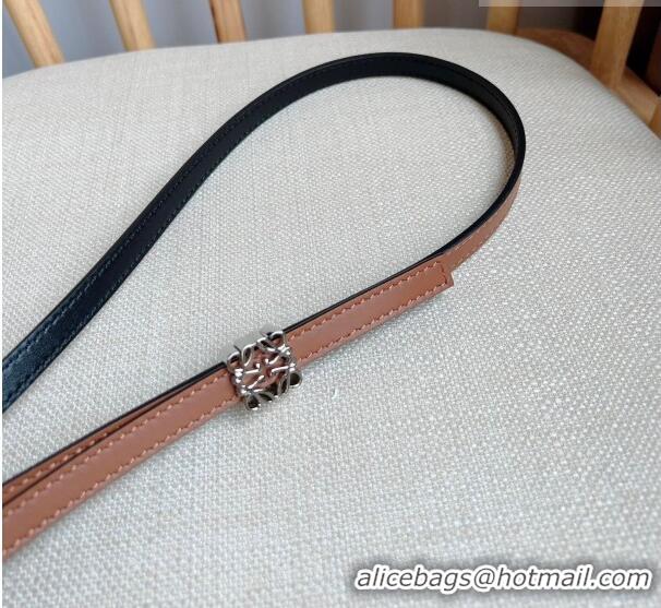 New Cheap Loewe Anagram Belt 1cm in Smooth Calfskin Leather LW091206 Brown/Silver 2025