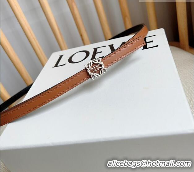 New Cheap Loewe Anagram Belt 1cm in Smooth Calfskin Leather LW091206 Brown/Silver 2025