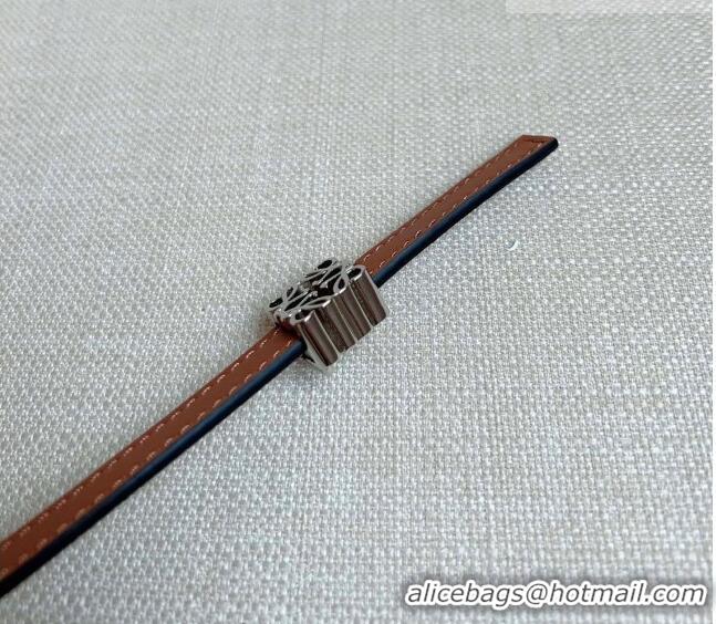 New Cheap Loewe Anagram Belt 1cm in Smooth Calfskin Leather LW091206 Brown/Silver 2025