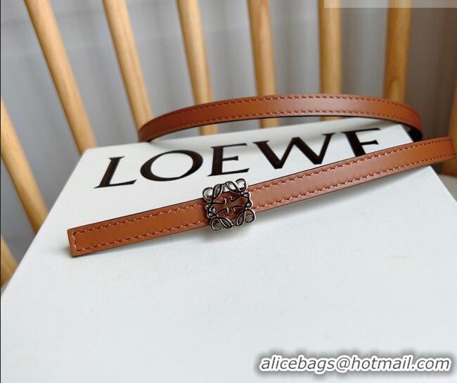 New Cheap Loewe Anagram Belt 1cm in Smooth Calfskin Leather LW091206 Brown/Silver 2025