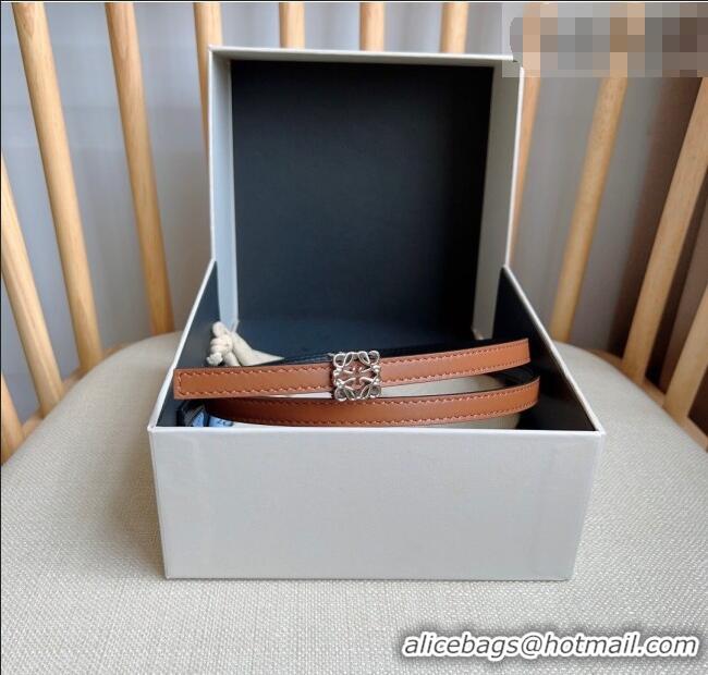 New Cheap Loewe Anagram Belt 1cm in Smooth Calfskin Leather LW091206 Brown/Silver 2025