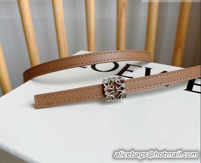 Reasonable Price Loewe Anagram Belt 1cm in Smooth Calfskin Leather LW091206 Beige/Silver 2025