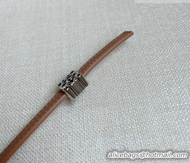 Reasonable Price Loewe Anagram Belt 1cm in Smooth Calfskin Leather LW091206 Beige/Silver 2025