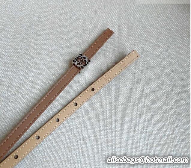 Reasonable Price Loewe Anagram Belt 1cm in Smooth Calfskin Leather LW091206 Beige/Silver 2025