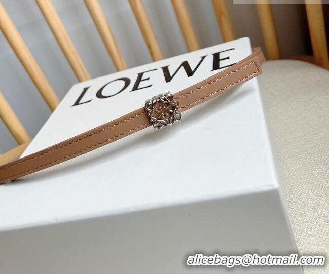Reasonable Price Loewe Anagram Belt 1cm in Smooth Calfskin Leather LW091206 Beige/Silver 2025